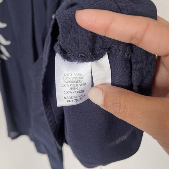 Sonoma Women's Embroidered Floral Casual‎ Short Dress Small Navy Sleeveless - Picture 4 of 7